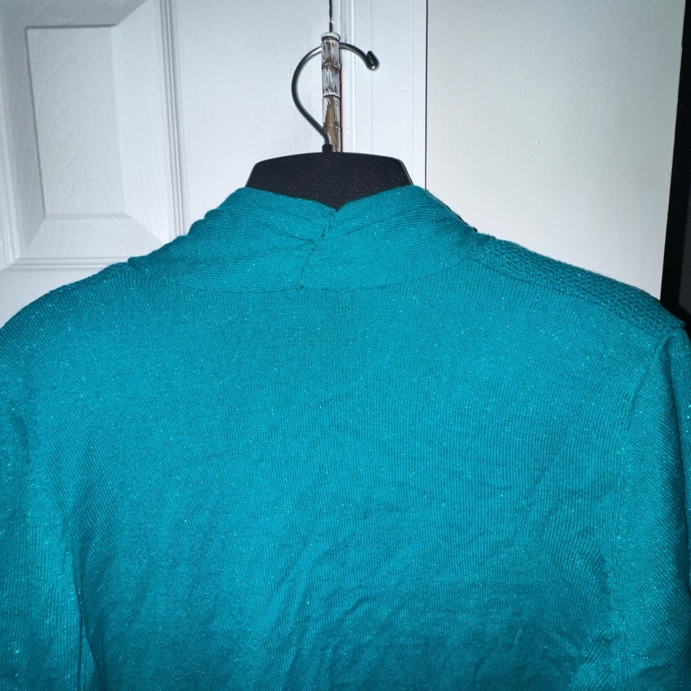 Sag Harbor Women's L Aquamar Teal Metallic Cardigan Top Rhinestone Accent NWT - Picture 14 of 16